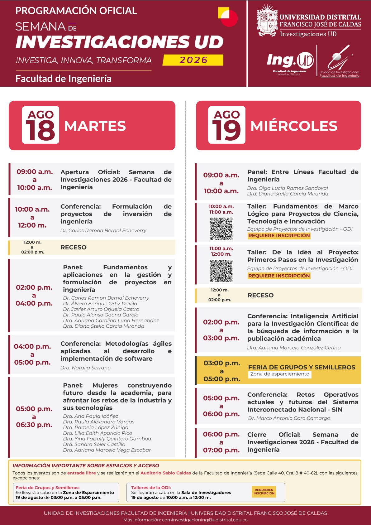 programación para la Semana de Investigaciones 2026